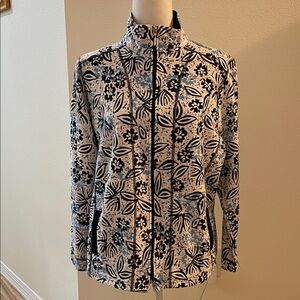 Floral Print Women's Jacket - Black and White
